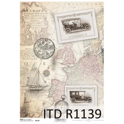 Papier ryżowy A4 R1139 , vintage, samochody, mapa